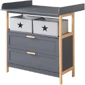 Roba Wickelkommode Berlin inkl. abnehmbarem Wickelaufsatz - Wickeltisch mit Schubladen &amp; Stoffboxen - Griffe + Rahmen aus Bambus Holz - Anthrazit