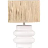 Beliani Tischlampe Weiß und Naturfarben Keramik Vasenform 42 cm Papiergeflecht Schirm Rechteckig Kabel mit Schalter Modern Boho Schlaf- u. Wohnzimmer