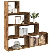 vidaXL Raumteiler Bücherregal Standregal Treppenregal 4 Stufen Altholz-Optik