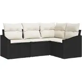 vidaXL Sofa Set mit Kissen 4 pcs Schwarz Poly Rattan