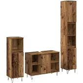 vidaXL Badezimmermöbel-Set mit Regal 3 pcs Altholz Holzwerkstoff