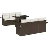 vidaXL Gartensofa-set 7 stk. Braun Poly-Rattan