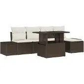 vidaXL Gartensofa-set 6 Stk. Braun und Creme Poly-Rattan