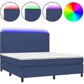 vidaXL Boxspringbett mit Matratze & LED Blau 180x200 cm Stoff