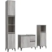 vidaXL 3-tlg. Badmöbel-Set Grau Sonoma Holzwerkstoff