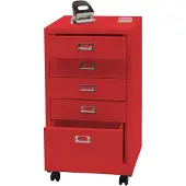 Mendler Rollcontainer HWC-L49, Schubladenschrank Stahlschrank Aktenschrank, Metall 75x40x41cm 5 Schubladen ~ rot
