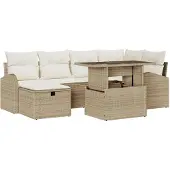 vidaXL Gartensofa-set 7 stk. Beige Poly-Rattan