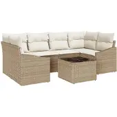 vidaXL Sofa Set mit Kissen 7 pcs Beige und Creme Poly Rattan