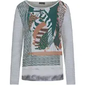 Goldner Kurzgröße: Langarm Satinshirt mit Allover-Print in graugrün / gemustert | Gr.: 25