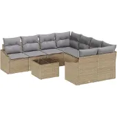 vidaXL Sofa Set 9 Stk. Beige und Hellgrau [Synthetisch]: Poly Rattan