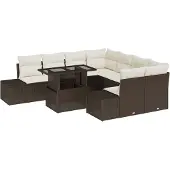 vidaXL Gartensofa-set 9 Stk. Braun und Creme Poly-Rattan