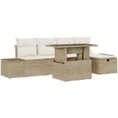 vidaXL Gartensofa-set 6 stk. Beige Poly-Rattan