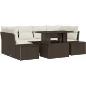 vidaXL Sofa Set 7 Stk. Braun und Creme Poly-Rattan