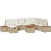 vidaXL Gartensofa-set 9 stk. Beige Poly-Rattan