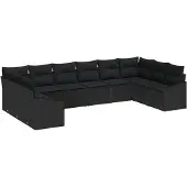 vidaXL Sofa Set 10 stk. Schwarz [Synthetisch]: Poly Rattan