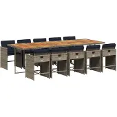 vidaXL 11-teiliges Garten-Ess-Set mit Kissen, grau, Polyrattan