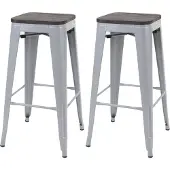Mendler 2er-Set Barhocker HWC-A73 inkl. Holz-Sitzfläche, Barstuhl Tresenhocker, Metall Industriedesign stapelbar grau