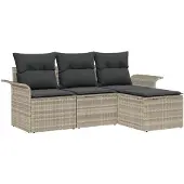vidaXL Gartensofa-set 4 Stk. Hellgrau Poly-Rattan