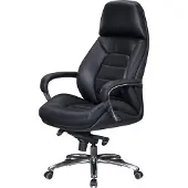 FineBuy Designer Bürostuhl Schwarz Bezug Echtleder Schreibtischstuhl bis 120 kg XXL Chefsessel höhenverstellbar Drehstuhl ergonomisch mit Armlehnen