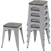 Mendler 6er-Set Hocker HWC-A73 inkl. Holz-Sitzfläche, Metallhocker Sitzhocker, Metall Industriedesign stapelbar ~ grau