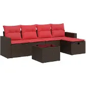 vidaXL 6-tlg. Garten-Sofagarnitur mit Kissen Braun Poly Rattan