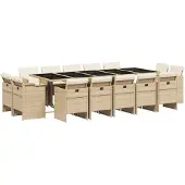 vidaXL 15-tlg. Garten-Essgruppe mit Kissen Beige Poly Rattan