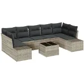 vidaXL Sofa Set 8 stk. Hellgrau [Synthetisch]: Poly Rattan
