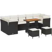 vidaXL Gartensofa-set 10 stk. 7-Sitzanzahl Schwarz und Creme