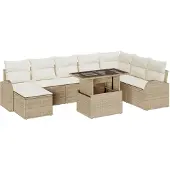 vidaXL Gartensofa-set 9 Stk. Beige und Creme Poly-Rattan