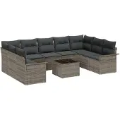 vidaXL Gartensofa-set 10 stk. Grau Poly-Rattan