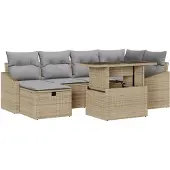 vidaXL Gartensofa-set 7 stk. Beige Poly-Rattan