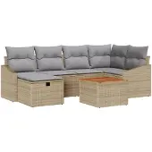 vidaXL Gartensofa-set 7 stk. Beige Poly Rattan