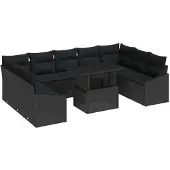 vidaXL Sofa Set 10 Stk. Schwarz Poly-Rattan