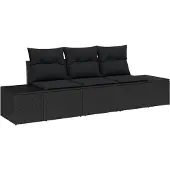 vidaXL Gartensofa-set 3 Stk. Schwarz Poly-Rattan