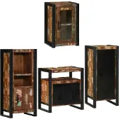 vidaXL Badezimmermöbel-Set mit Regal 4 pcs Mehrfarbig Massives Altholz