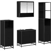 vidaXL Badezimmermöbel-Set 4 pcs Schwarz Eichen-Optik Holzwerkstoff