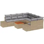 vidaXL Gartensofa-set 9 stk. Beige und Hellgrau Poly-Rattan