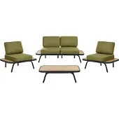 Beliani Lounge Set Hellbraun es Akazienholz 4-Teilig 2-Sitzer Gartensofa mit 2 Sesseln u. Couchtisch Auflagen Olivgrün Gartenmöbel Set