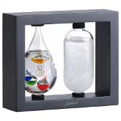 Autre 2in1-Galileo-Thermometer & Sturmglas mit elegantem Holzrahmen, schwarz