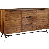 FineBuy Sideboard Sheesham Massivholz 160cm 2 Türen & 3 Schubladen - Massive Retro Kommode Metall Gestell - Design Natur Anrichte Handdustrial