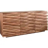 FineBuy Sideboard Akazie Massivholz 160 cm 2 Türen & 3 Schubladen - Massive Retro Kommode mit Design Front - Natur Anrichte - Handdustrial