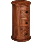 FineBuy Design Sideboard 65 cm Sheesham Massivholz Ø 35 cm Schränkchen mit Schubladen Schmaler Beistellschrank Massiv Mini Kommode Rund