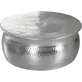 FineBuy Design Couchtisch rund 75 cm aus Metall silber Handgefertigter Aluminium Wohnzimmertisch Hammerschlag Orientalischer flacher Alu Sofatisch