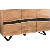 FineBuy Sideboard Akazie Massivholz 150 cm mit 3 Türen- Massive Retro Baumkanten Kommode - Design Natur Anrichte - Handdustrial