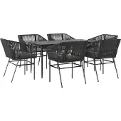 vidaXL 7-tlg. Garten-Essgruppe mit Kissen Schwarz Poly Rattan Glas
