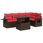 vidaXL 6-tlg. Garten-Sofagarnitur mit Kissen Braun Poly Rattan Akazie