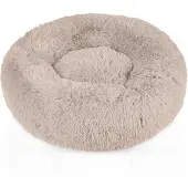 Intirilife flauschiges Plüsch Haustierbett in Beige Durchmesser 80 cm - Weiches rundes rutschfestes Hundebett Katzenbett Kissen komfortables Hundesofa Katzensofa für Hunde und Katzen
