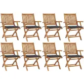 vidaXL Klappbare Gartenstühle mit Kissen 8 Stk. Massivholz Teak
