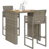 vidaXL 3-tlg. Gartenbar-Set ohne Kissen Grau Poly Rattan Akazie