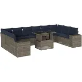 vidaXL 11-teiliges Gartensofa-Set mit Kissen, grau, Polyrattan